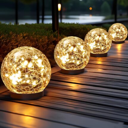 JKIMK Solar Globe Lights Outdoor Waterproof-Solar Balls Garden-Cracked